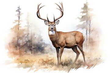 Alert Buck with Majestic Antlers Isolated on White Background - Perfect for Nature or Hunting