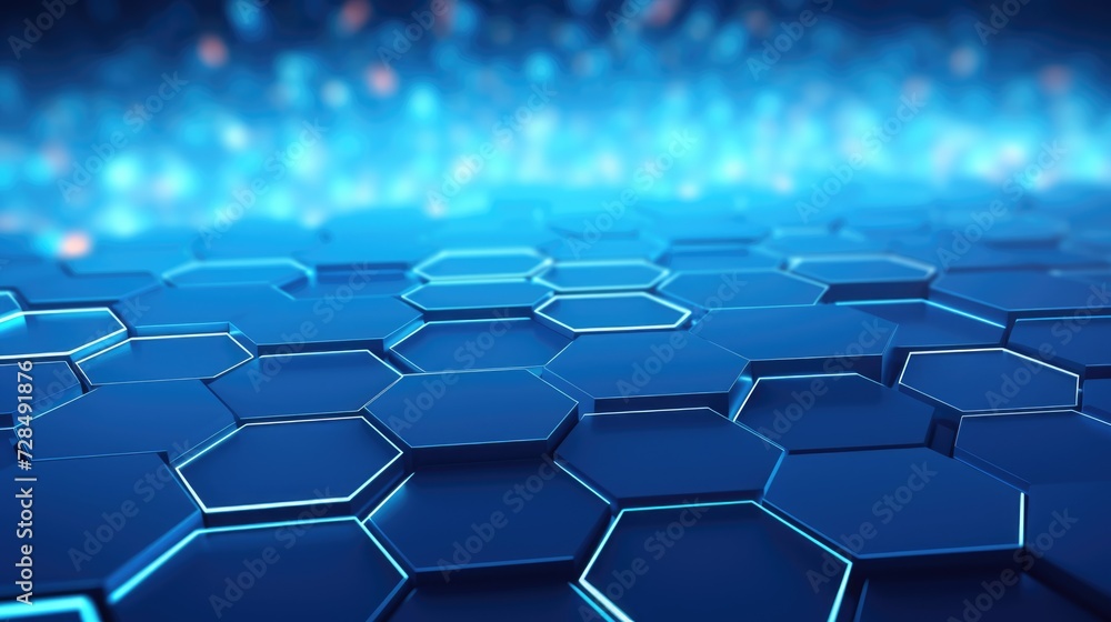 Poster blue grid technology in cyberspace. futuristic background of geometric hexagons with blur effect