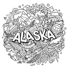 Alaska hand drawn cartoon doodle illustration