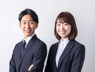 若手ビジネスマンとビジネスウーマンの輝く笑顔