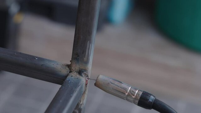 Close-up, A MIG welding machine working.