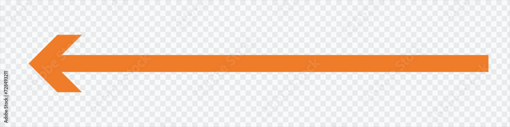Poster orange long arrow to the left . vector, isolated. orange arrow isolated on transparency background