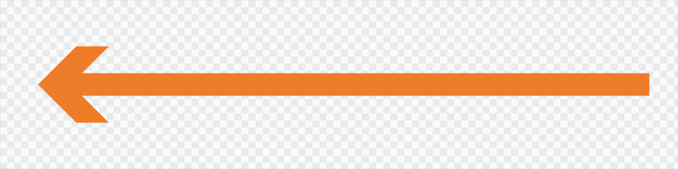 Orange long arrow to the left . vector, isolated. Orange arrow isolated on transparency background