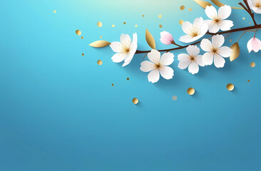 A branch of cherry blossoms on a blue background