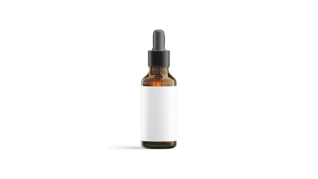Transparent amber glass dropper bottle with label mockup, looped rotation