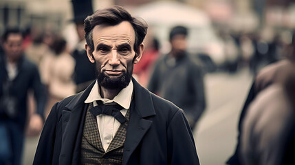 Abraham Lincoln on the city street - obrazy, fototapety, plakaty