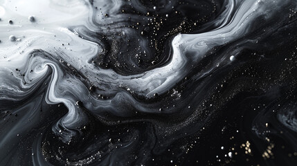 A fusion of pearl white and midnight black unfolds, forming an abstract expression of cosmic balance and cosmic order.  - obrazy, fototapety, plakaty