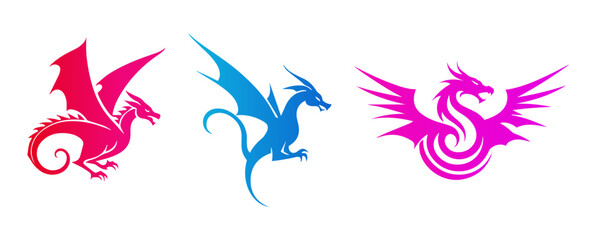 gradient dragon logo icon vector template design set