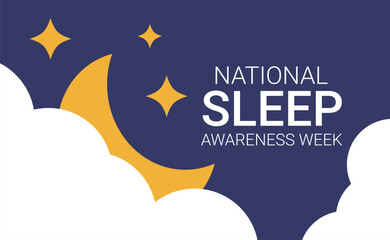 National sleep awareness week banner. Template with moon and clouds for holiday design. Vector illustration