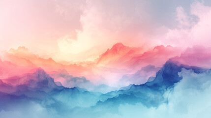A kaleidoscope of pastel hues, reminiscent of a dreamy watercolor landscape with soft transitions and gentle gradients.  - obrazy, fototapety, plakaty
