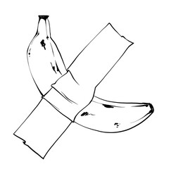 banana adhesive tape isolated on white background. simple monochrome line fruit illustration of modern art exhibition 