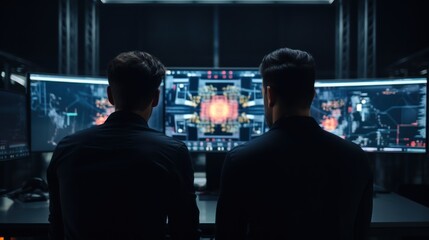 IT specialists confer at a meeting and discuss news in the computer industry