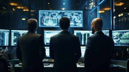 Fototapeta premium IT specialists confer at a meeting and discuss news in the computer industry
