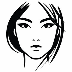 basic female portrait vector line ink