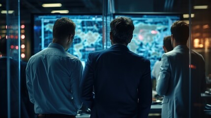 IT specialists confer at a meeting and discuss news in the computer industry
