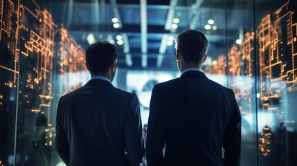 IT specialists confer at a meeting and discuss news in the computer industry