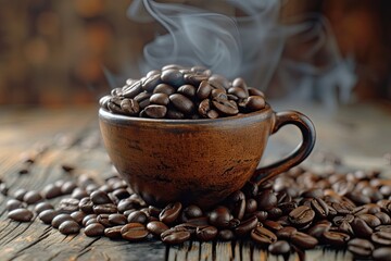 Fototapeta premium A cup of coffee in which coffee is brewed in a cafe