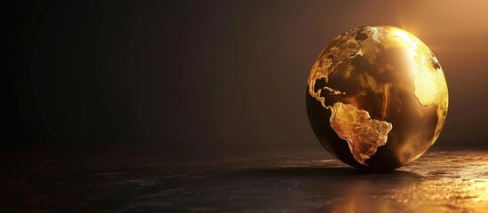 3d rendering luxury golden earth globe map on dark background. AI generated image - obrazy, fototapety, plakaty