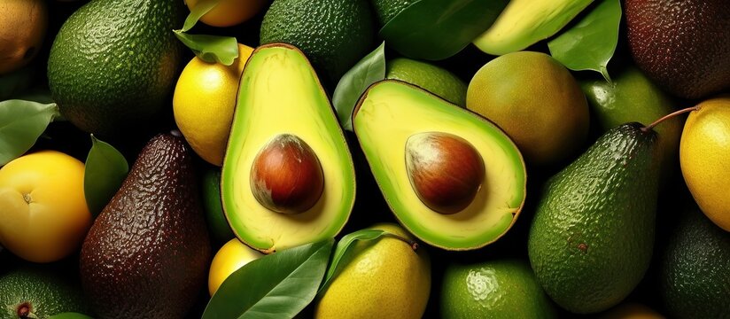 fresh avocado fruit, top view