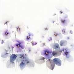 Charming Elegance: Watercolor Violets in a Serene Garden