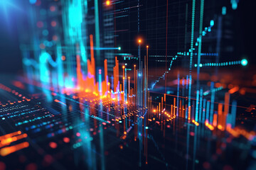 Abstract Financial Data Analysis with Glowing Graphs and Charts