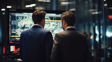 IT specialists confer at a meeting and discuss news in the computer industry
