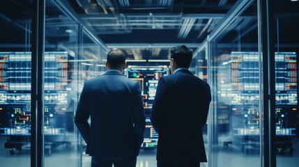 IT specialists confer at a meeting and discuss news in the computer industry