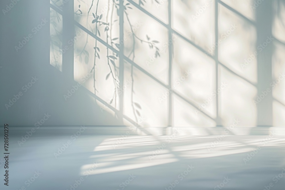 Poster create a serene and modern space with a background that features the soft white shade and shadow of 