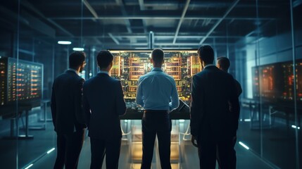 Fototapeta premium IT specialists confer at a meeting and discuss news in the computer industry