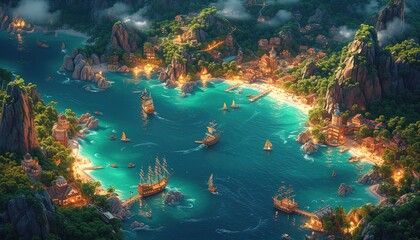 Fantasy Pirate Map Hidden Gems- Summer Ocean Adventure Background, wallpaper