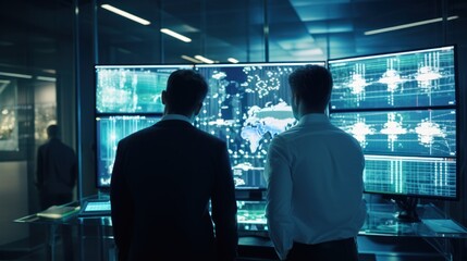 IT specialists confer at a meeting and discuss news in the computer industry
