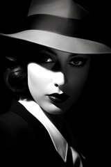 Expressive Noir Portrait: Beautiful Woman in Hat