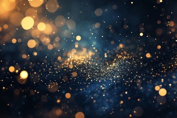 Fototapeta na wymiar Add a touch of luxury to your holiday with this mesmerizing background featuring dark blue and gold particles that sparkle and shine like stars in a magical Christmas sky.