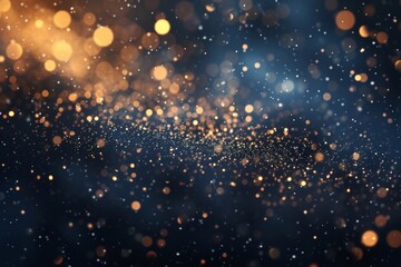 Fototapeta na wymiar stunning holiday backdrop with a dark blue and gold abstract background featuring glistering light particles, shiny bokeh, and a gold foil texture for a magical touch.