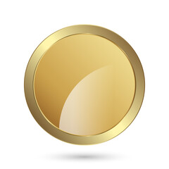 A Gold Circle shape button design in vector, premium vector circle button, luxury button, elegant style icon, symbols, and on isolated white. Vector illustration