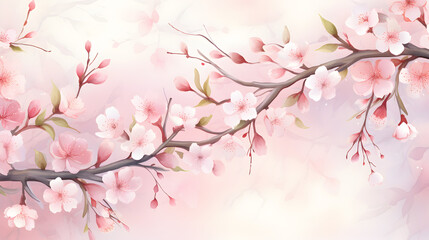 Obraz na płótnie Canvas pink cherry blossom in spring,, A pink and white painting of a cherry blossom tree.