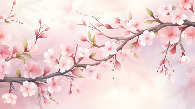 pink cherry blossom in spring,,
A pink and white painting of a cherry blossom tree.