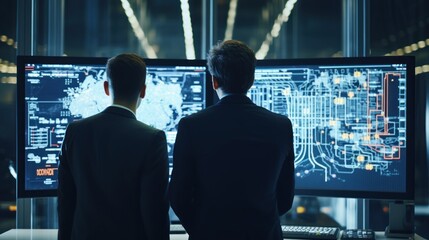 IT specialists confer at a meeting and discuss news in the computer industry