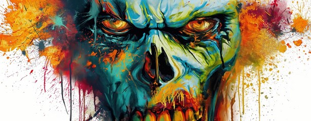 painting style illustration of punk zombie abstract face graffiti style, color splash and grungy dirty stain, Generative Ai	
