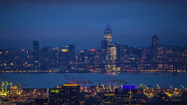 San Francisco bay skyline day night transition time lapse urban landscape