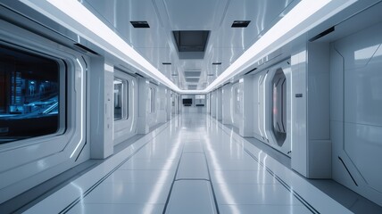 glowing luminous white neon light corridor
