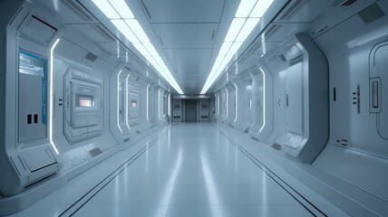 futuristic shiny white light tube in a corridor