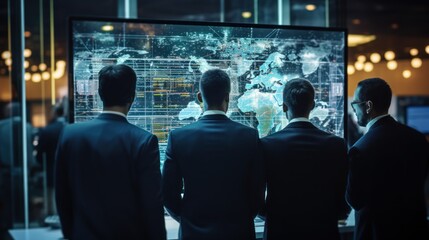 Fototapeta premium IT specialists confer at a meeting and discuss news in the computer industry