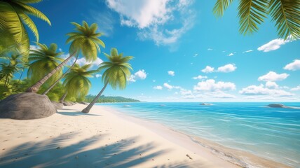 eye catching paradise white sand beach landscape with tropical palm trees - obrazy, fototapety, plakaty