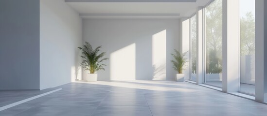 3d rendering empty clean room of Raised Floor with Empty Walls and Windows. AI generated image - obrazy, fototapety, plakaty