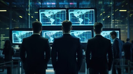 IT specialists confer at a meeting and discuss news in the computer industry