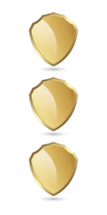 Set of three Golden secured icons, symbols, and 3 defence shapes button on isolated background,  luxury, premium, gold icons isolated white background