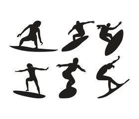  vector hand drawn silhouette of a surfer