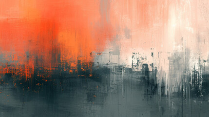 Muted tones of peach and steel gray converge, creating a sophisticated and understated abstract masterpiece. 