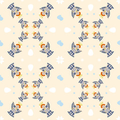Easter pattern with eggs and with little angels.